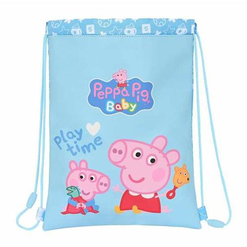 Skoletaske snørepose Peppa Pig - lyseblå 26 × 34 × 1 cm