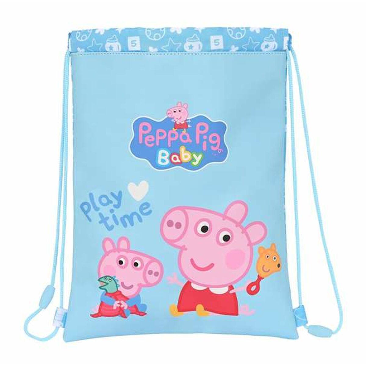 Skoletaske snørepose Peppa Pig - lyseblå 26 × 34 × 1 cm