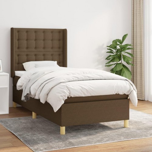Kontinentalseng med madras 90 x 190 cm - stof, mørkebrun