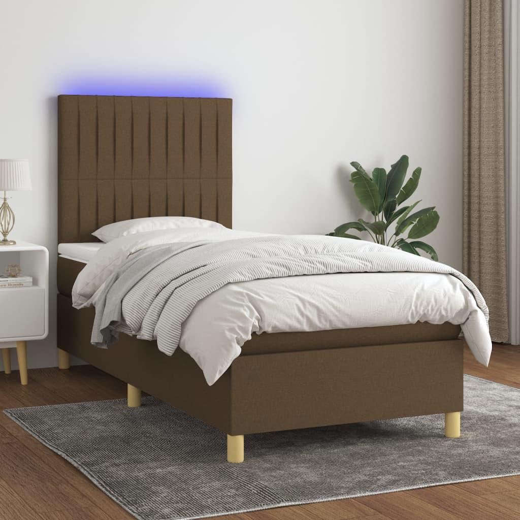 Kontinentalseng med LED-lys 90×190 cm - stof, mørkebrun