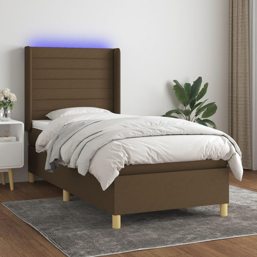 Kontinentalseng med LED-lys 90×190 cm - stof, mørkebrun