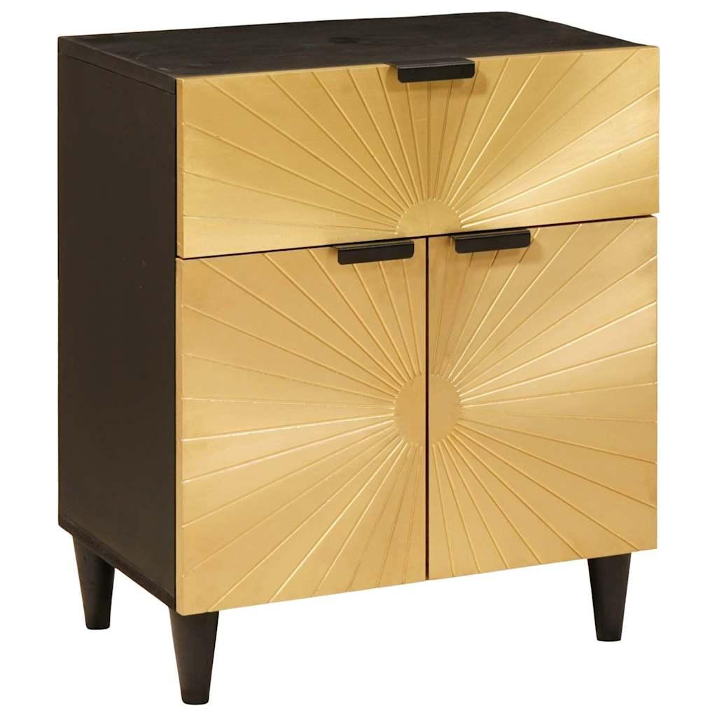 Sengebord Sort og Guld 50 x 33 x 60 cm Massivt mangotræ