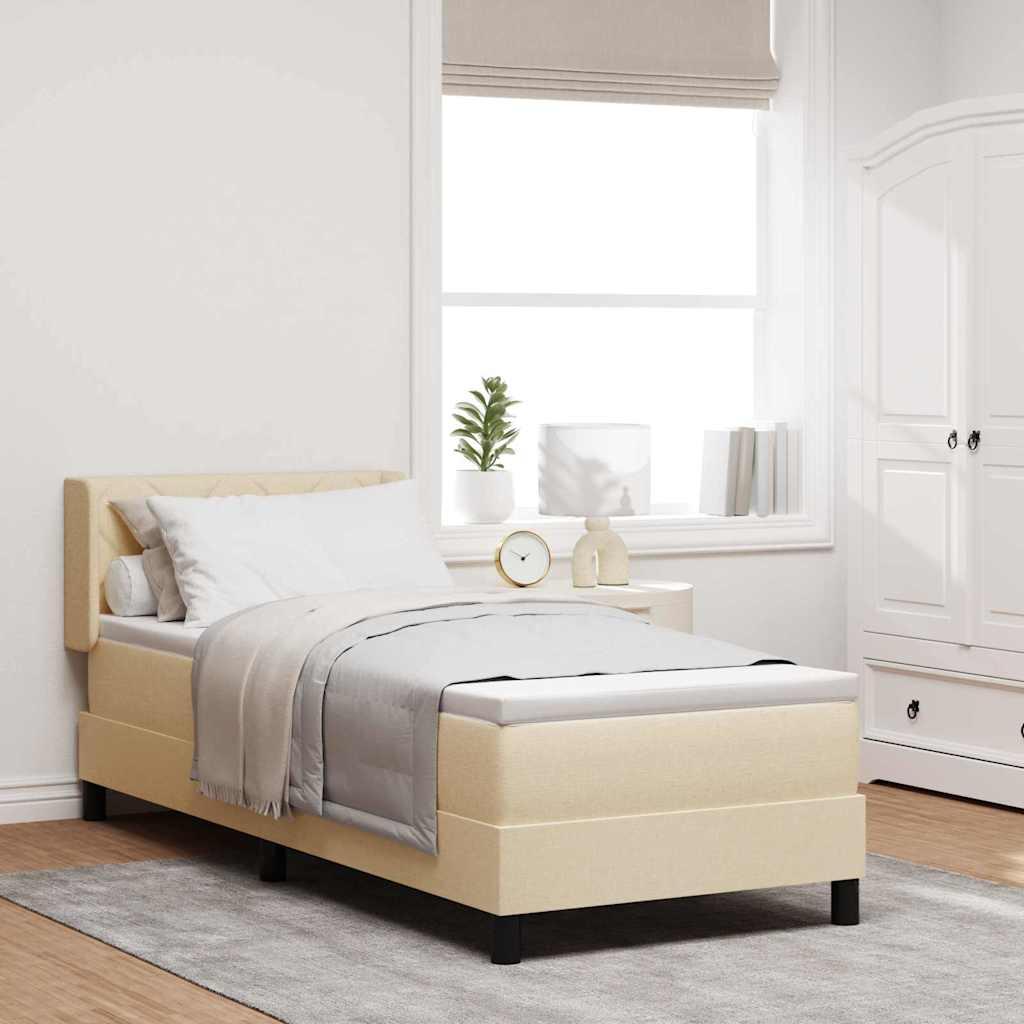 Boxmadras Med Topmadras Creme 80 X 200 Cm Stof Og Ingeniørtræ