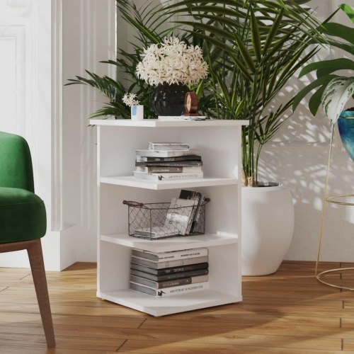 Sideskab/sidebord med 3 hylder - konstrueret træ, hvid, 35×35×55 cm