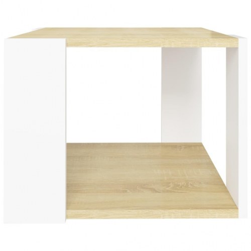 Sofabord 40x40x30 cm konstrueret træ hvid og sonoma-eg