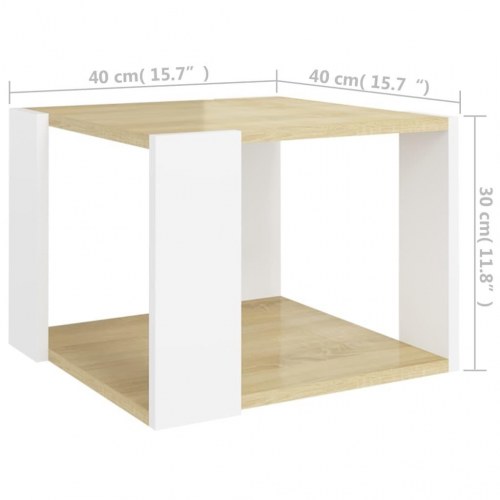 Sofabord 40x40x30 cm konstrueret træ hvid og sonoma-eg