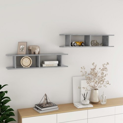 Væghylder 2 stk. 90x18x20 cm konstrueret træ betongrå