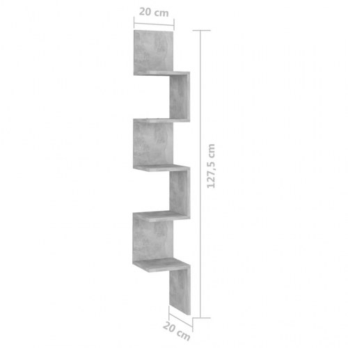 Væghængt hjørnehylde 20×20×127,5 cm - konstrueret træ, betongrå