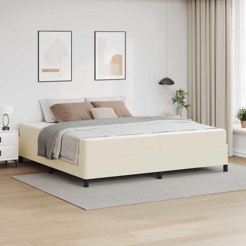 Sengestel med madras - creme stof 200 x 200 cm