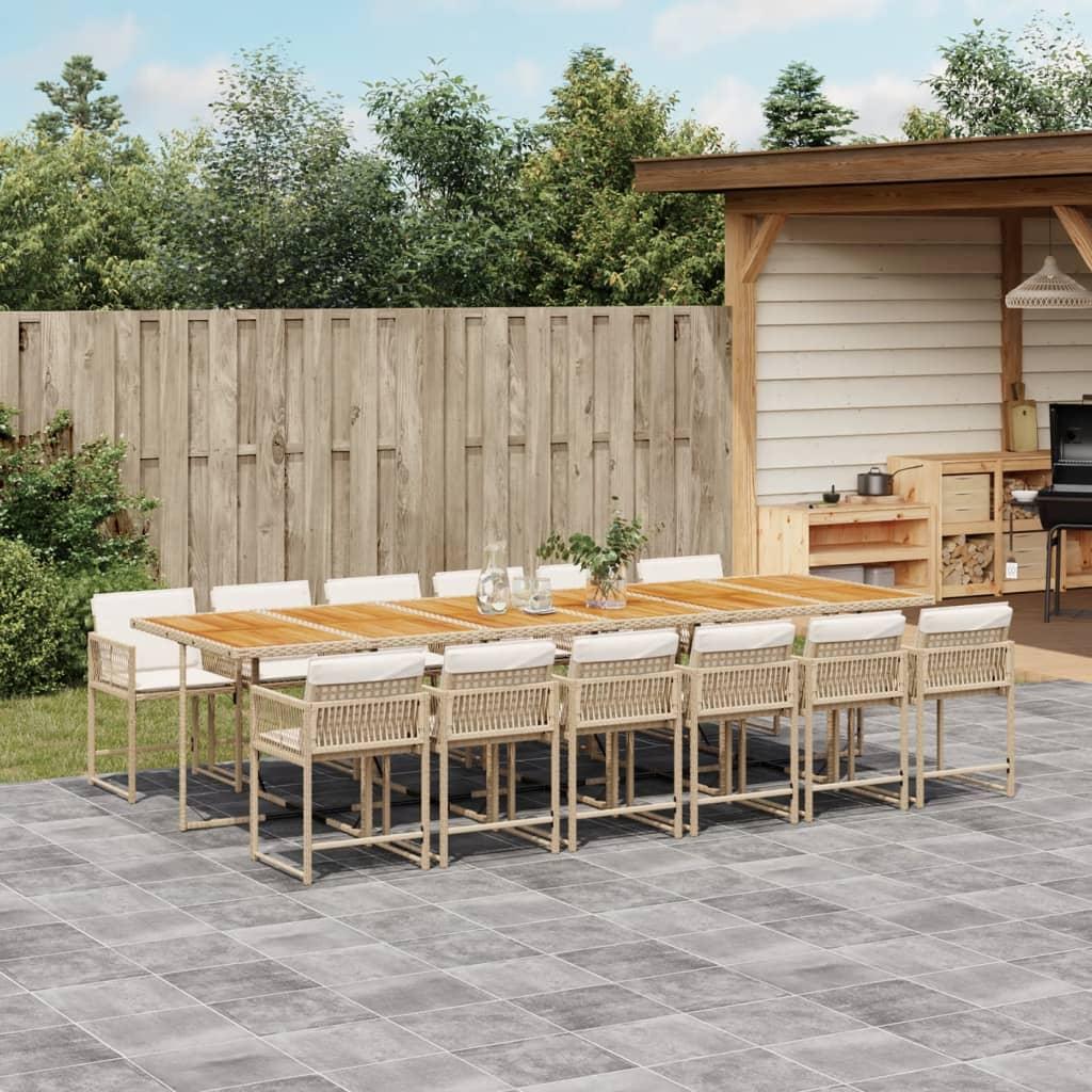 Spisebordssæt til haven 13 dele med hynder polyrattan beige