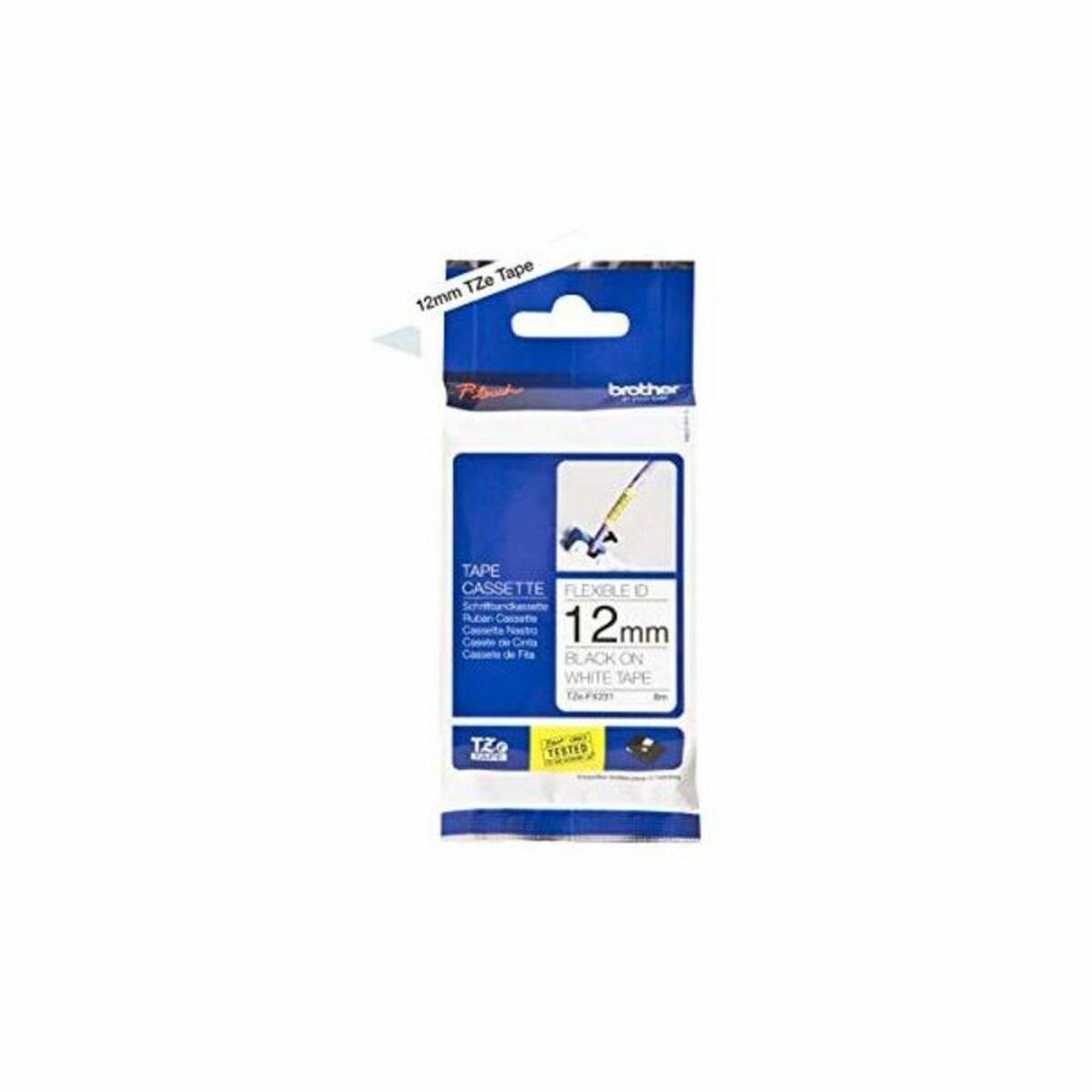 Brother lamineret tape TZe-FX231 - 12 mm x 8 m, sort på hvid