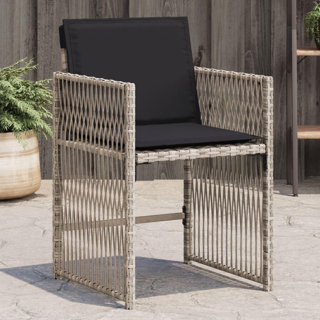 Havestole 4 stk. med hynder polyrattan lysegrå