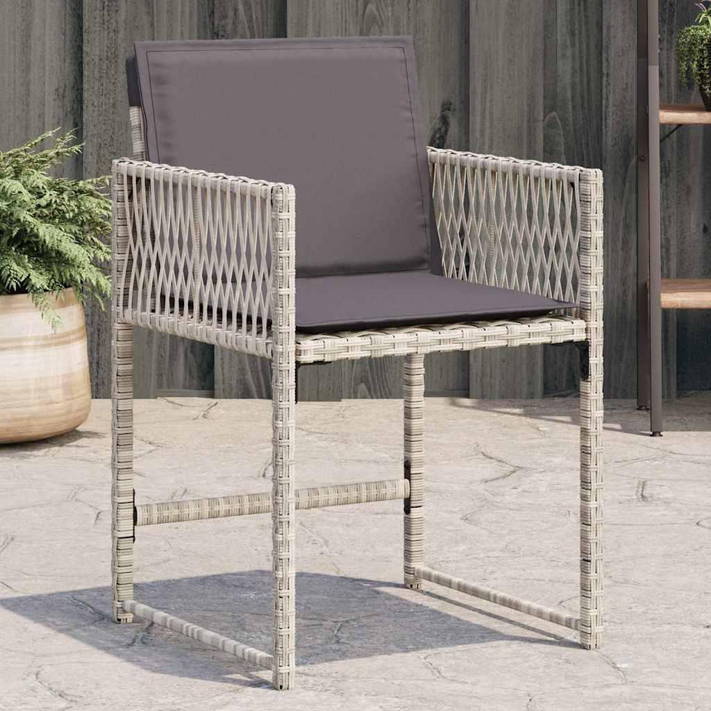Havestole 4 stk. med hynder polyrattan lysegrå