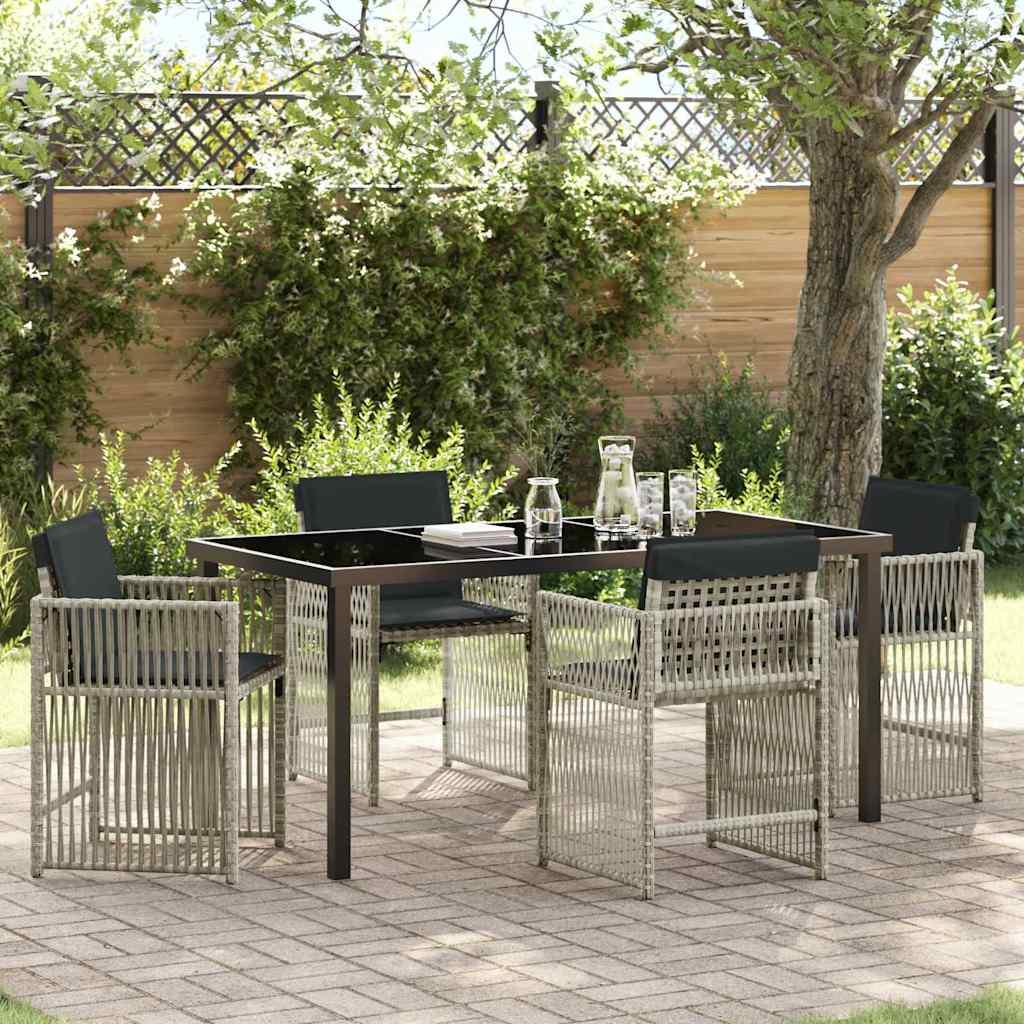Have spisebordssæt i lysegrå polyrattan - 5 dele, 4 pladser