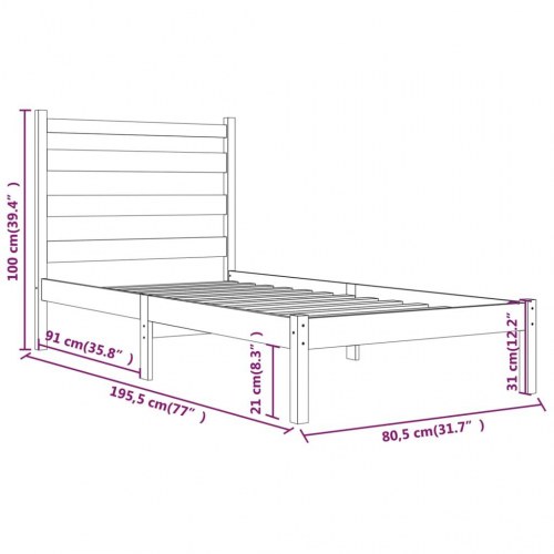 Sengeramme 75x190 cm Small Single massivt fyrretræ sort