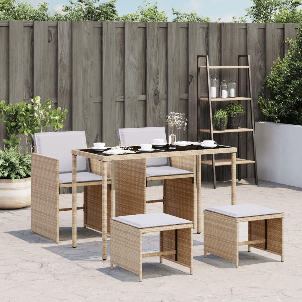 Spisebordssæt til haven 5 dele med hynder polyrattan beige