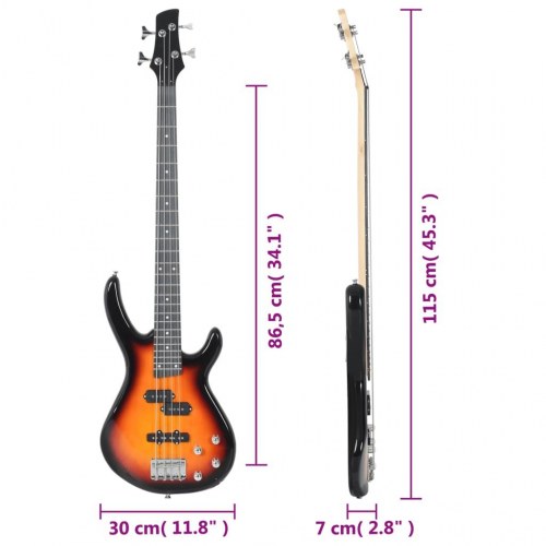 Elektrisk basguitar til begyndere med taske 4/4 46" - gradueret brun/sort