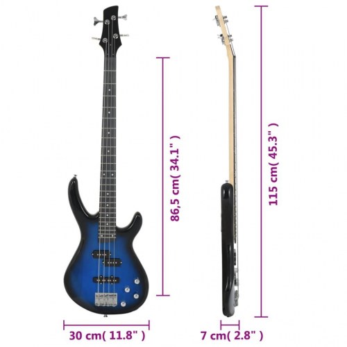 Elektrisk basguitar til begyndere med taske 4/4 46" - blå/sort