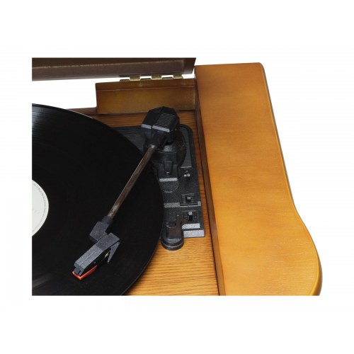 CD-afspiller med pladespiller og kassette – DENVER MCR-50 MK3, brun træ, 5 W