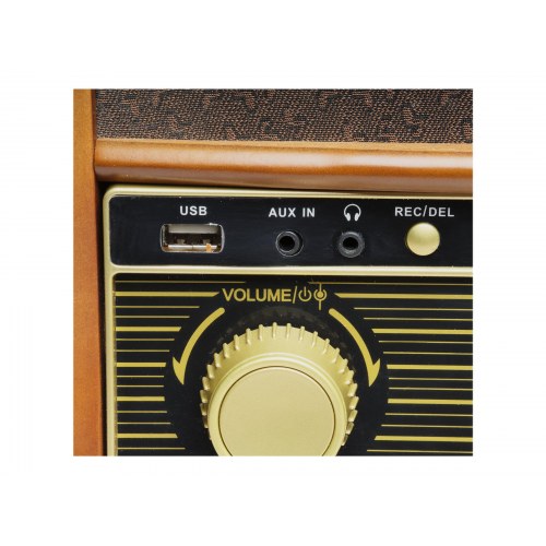 CD-afspiller med pladespiller og kassette – DENVER MCR-50 MK3, brun træ, 5 W