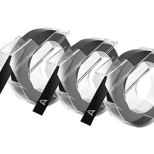 Mærkatbånd DYMO 3D prægetape 0,9 cm x 3 m – sort, 3 ruller