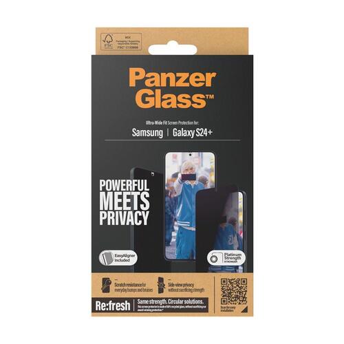 Skærmbeskytter til Samsung Galaxy S24+ – PanzerGlass med privatlivsfilter (sort ramme)