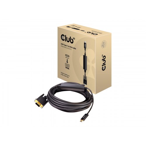 USB-C til VGA kabel 5 m - Club 3D aktiv adapterkabel, sort