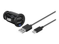 Biloplader med 2x USB – Goobay – 2,1 A, inkl. USB?C kabel, sort