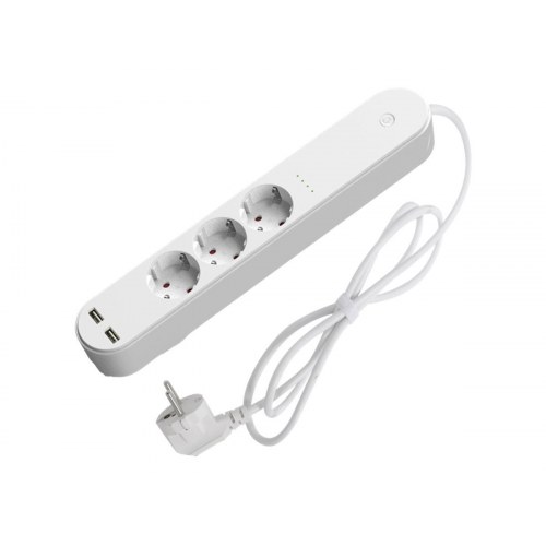 Smart strømskinne med Wi?Fi – DENVER SHP-310U, 3 Schuko + 2 USB, 16 A, hvid