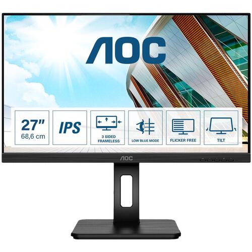 Skærm 27" AOC 27P2Q – IPS, Full HD, 75 Hz, HDMI/DP/DVI/VGA