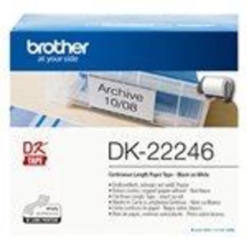 Etiketrulle Brother DK-22246 – fortløbende, 103 mm x 30,48 m, sort på hvid