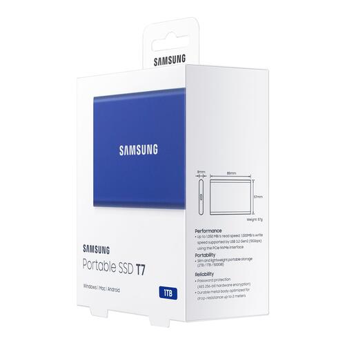 Ekstern SSD Samsung T7 1 TB USB 3.2 Gen 2 (indigoblå)