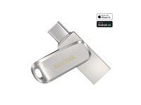 USB stik SanDisk Ultra Dual Drive Luxe 64 GB USB 3.2 Gen 1 / USB-C – Sølv