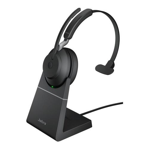 Trådløst headset Jabra Evolve2 65 UC Mono – sort, USB-A med opladningsstander