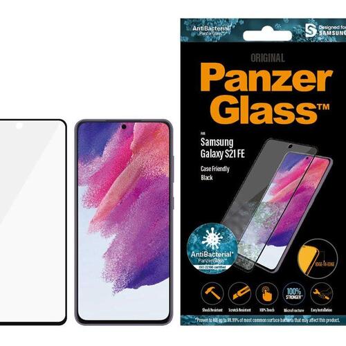 Skærmbeskytter glas PanzerGlass til Samsung Galaxy S21 FE 5G – krystalklar, sort ramme