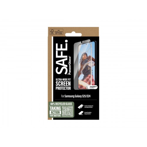 Skærmbeskytter glas til Samsung Galaxy S24/S25 – PanzerGlass SAFE. Ultra-Wide Fit m. EasyAligner