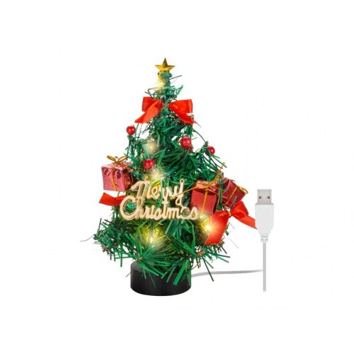 Juletræ med LED-lyskæde 22 cm - Goobay, USB, sort/rød/grøn/guld