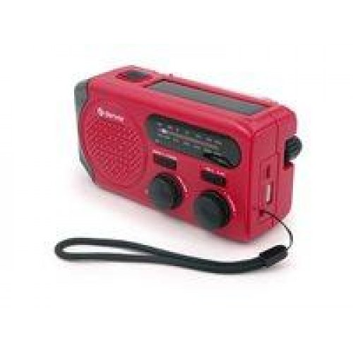 Udendørs radio med lommelygte – DENVER SCR-2010, håndsving & solcelle, rød