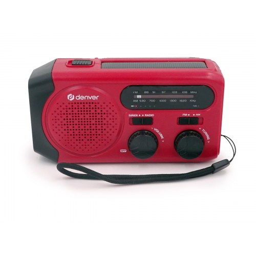 Udendørs radio med lommelygte – DENVER SCR-2010, håndsving & solcelle, rød