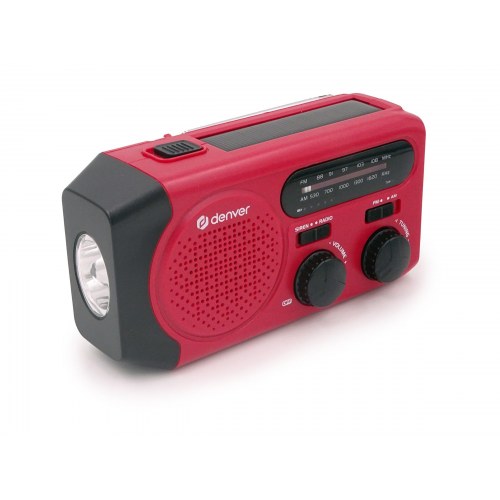 Udendørs radio med lommelygte – DENVER SCR-2010, håndsving & solcelle, rød