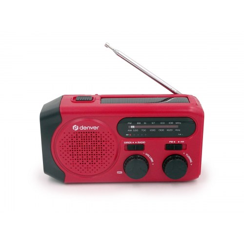 Udendørs radio med lommelygte – DENVER SCR-2010, håndsving & solcelle, rød