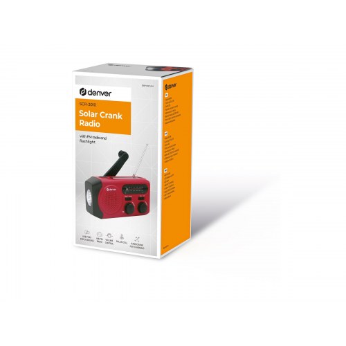 Udendørs radio med lommelygte – DENVER SCR-2010, håndsving & solcelle, rød