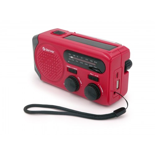 Udendørs radio med lommelygte – DENVER SCR-2010, håndsving & solcelle, rød