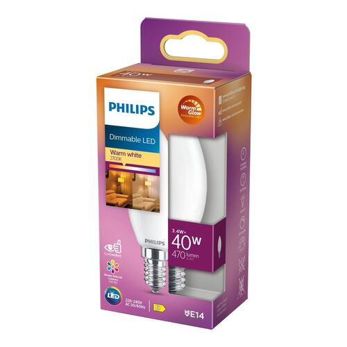 LED pære Philips E14 3,4 W dæmpbar 470 lm 2200–2700 K varm hvid