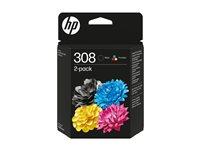 Blækpatroner HP 308 - sort, cyan, magenta, gul - 2-pak billede