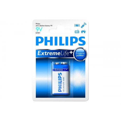 Batteri 9V alkalisk Philips ExtremeLife+ 6LR61