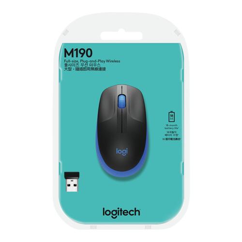 Trådløs mus Logitech M190 – optisk, blå
