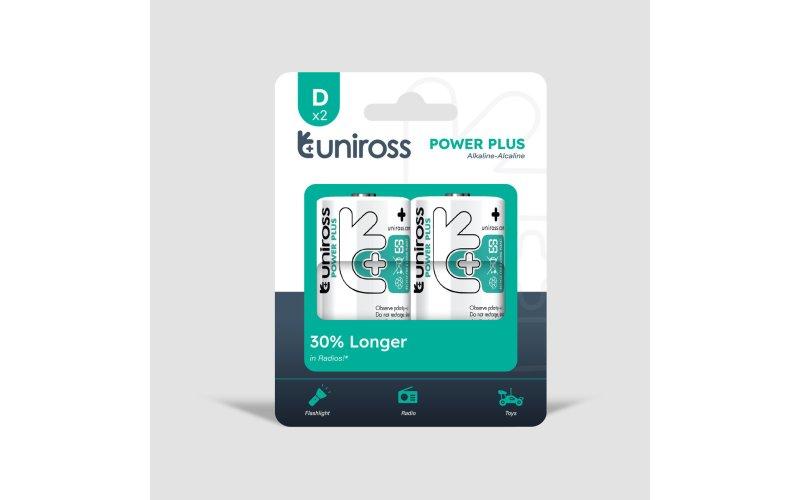 Batterier D/LR20 alkaline – Uniross Power Plus (2 stk.)