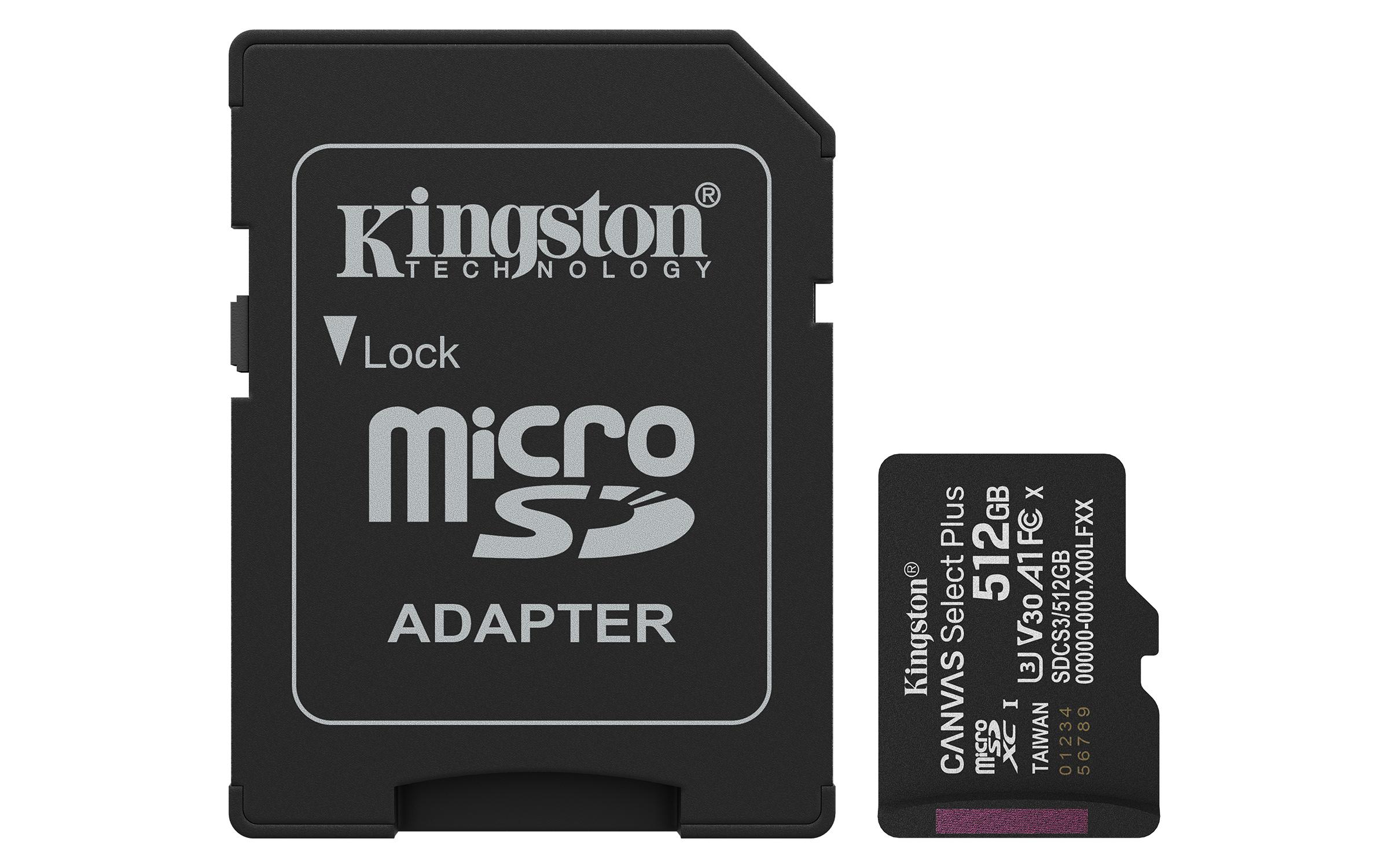 Hukommelseskort microSDXC 512 GB - Kingston Canvas Select Plus Gen3 A1 U3 V30 inkl. SD-adapter billede