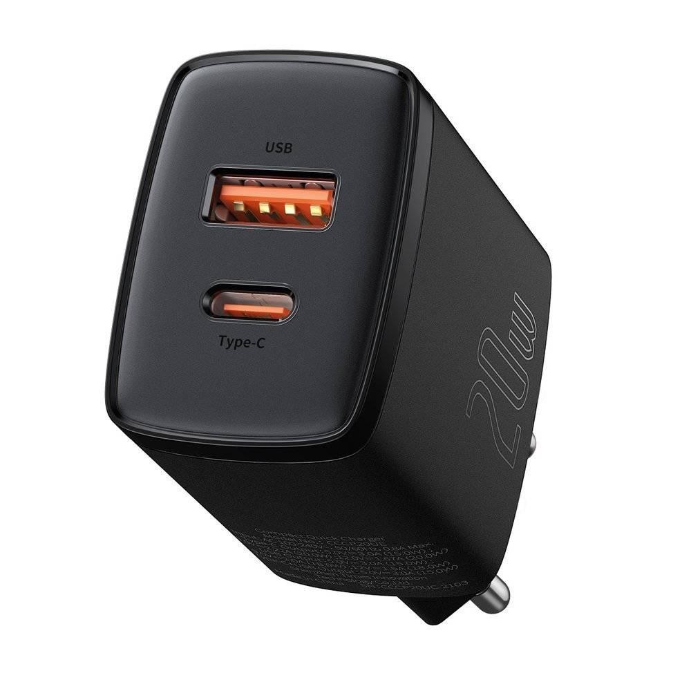 Hurtig oplader 20 W med USB?C + USB?A - Baseus, sort billede